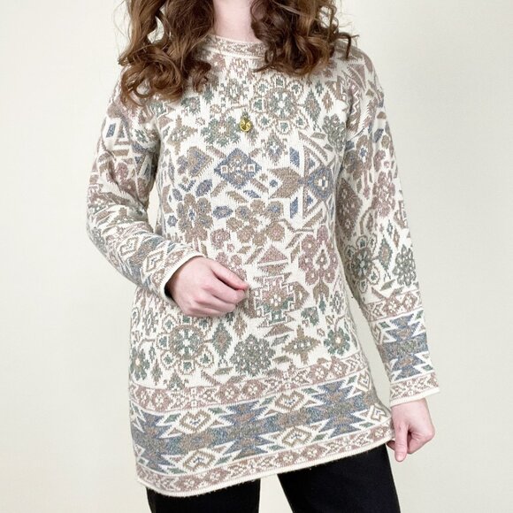 Vintage Floral Knit Fair Isle Abstract Sweater Boho Scandinavian Feminine Girly - Picture 6 of 6